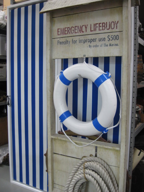 LIFERING (BUOY) STAND, Aged Timber with Life Ring & Rope